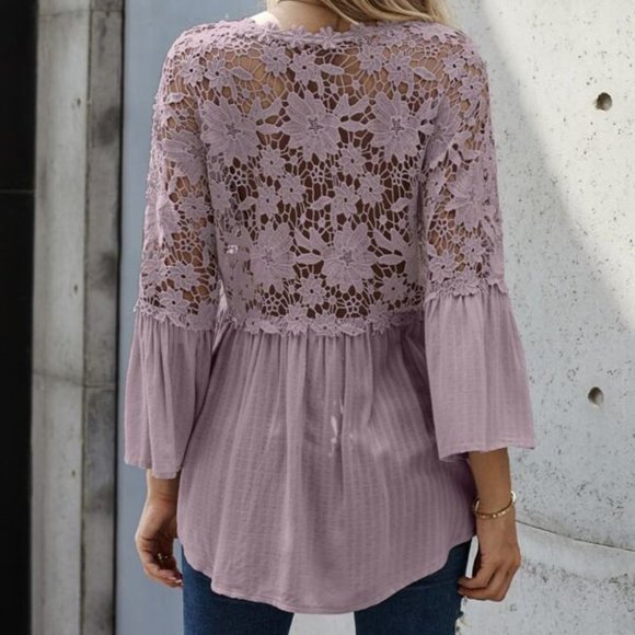 Classic Floral Embroidered Crochet Lace Button Dow - Picture 2 of 4